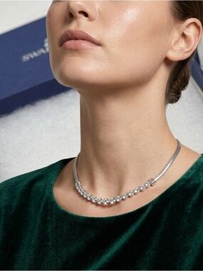 Swarovski Silver Crystal Station Necklace